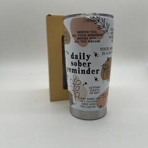 Daily Sober Reminder Stainless Steel Tumbler w/ Lid & Black Chip Keychain